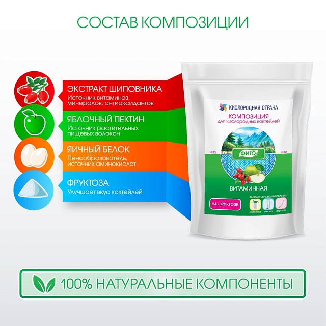 ВИТАМИННАЯ композиция для кислородных коктейлей на фруктозе №43, 300гр.